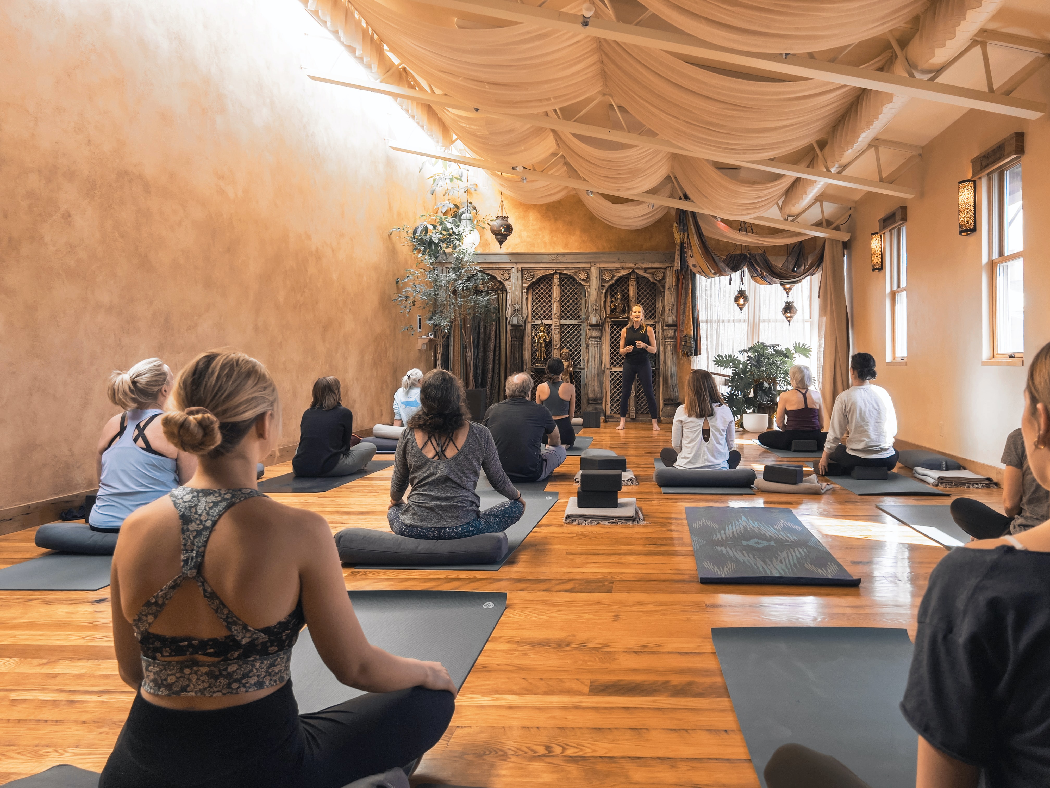 a picture of yoga session room